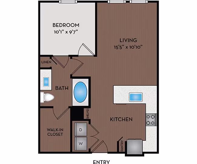 1 Bed • 1 Bath 3003-B floor plan